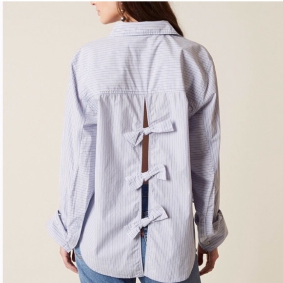 NWT Free People Tie It In A Bow Oversized Striped Button Down Shirt XS - Picture 6 of 13